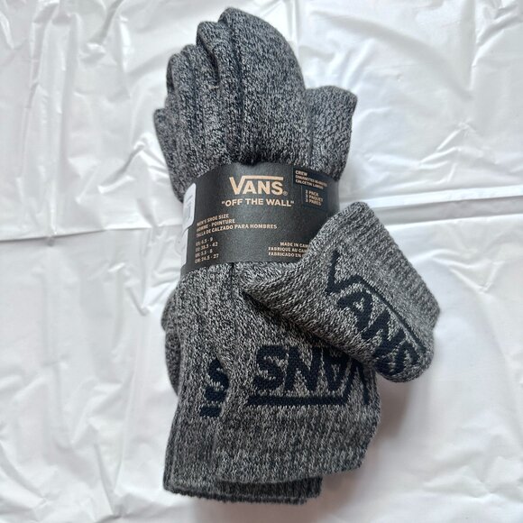 3 Pairs VANS Sport OFF THE WALL CREW Cotton Sock Mens 6.5-9 M Streetwear Gray - Picture 1 of 6